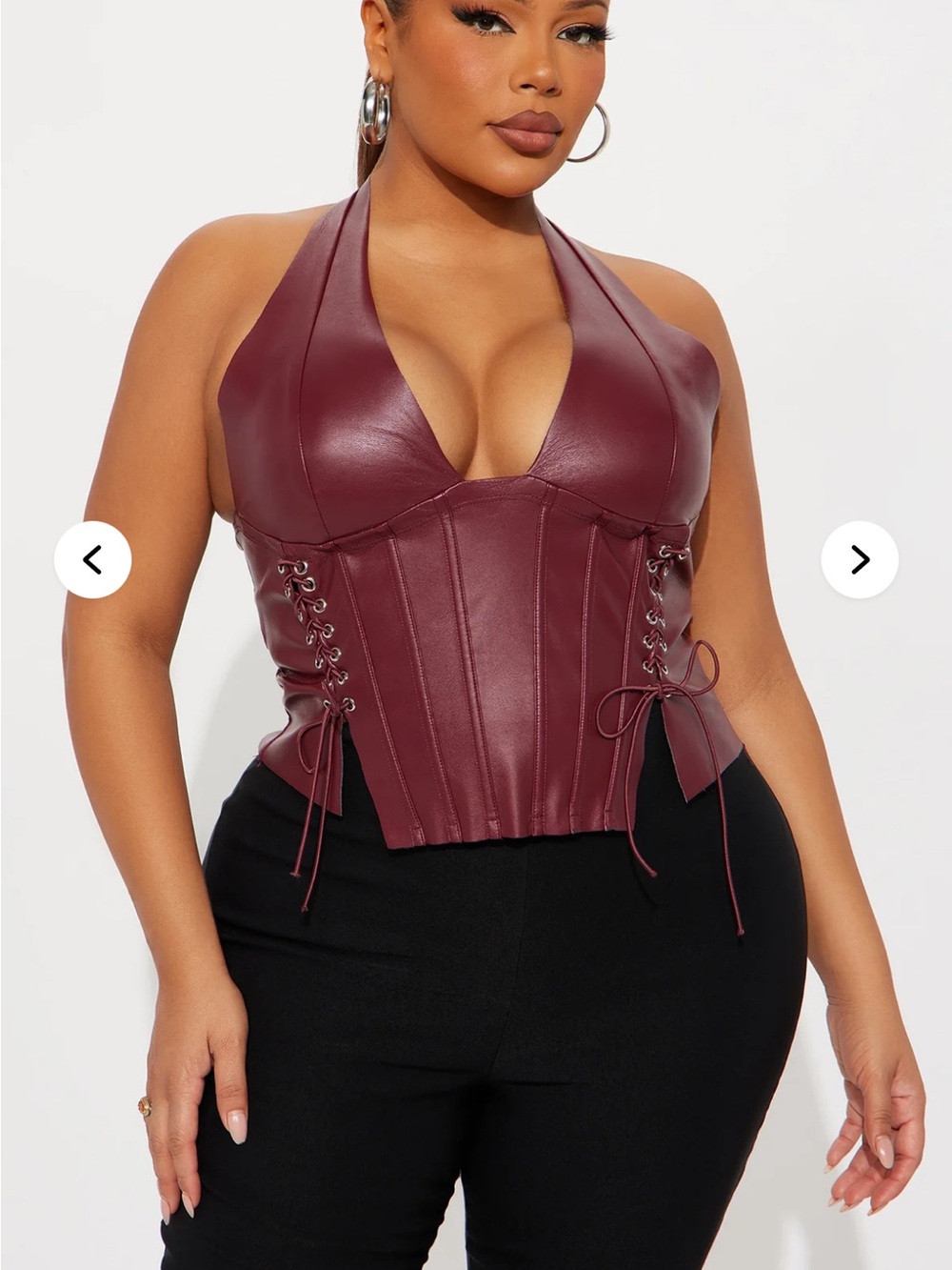 Faux Leather Halter Corset Top - Burgundy